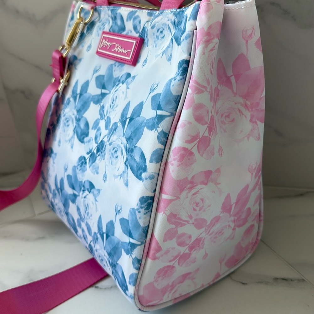 NEW Betsey Johnson floral blue pink tote lunch bag - Picture 4 of 11